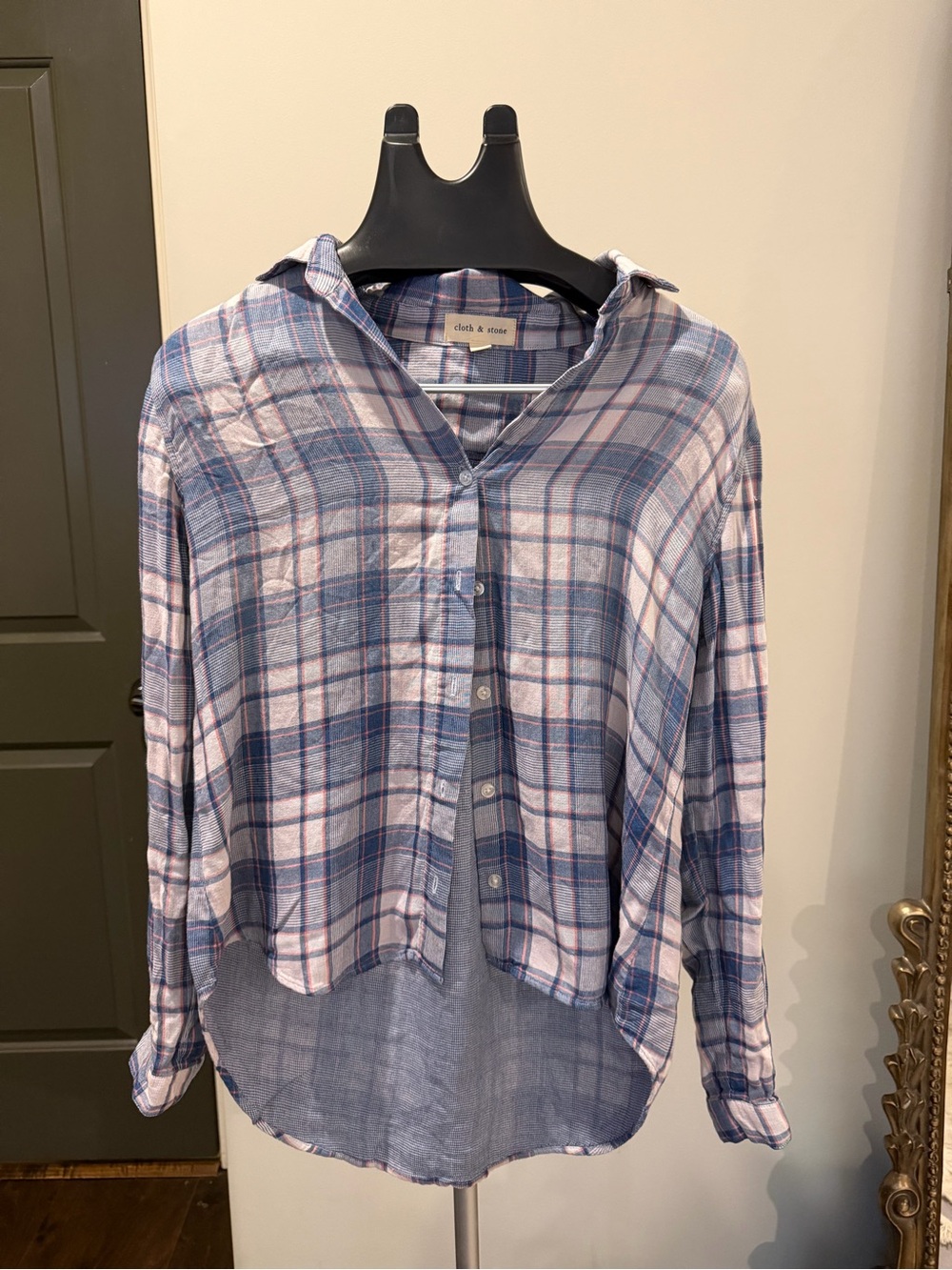 Cloth & Stone Blue Pink Plaid Button Down Shirt M